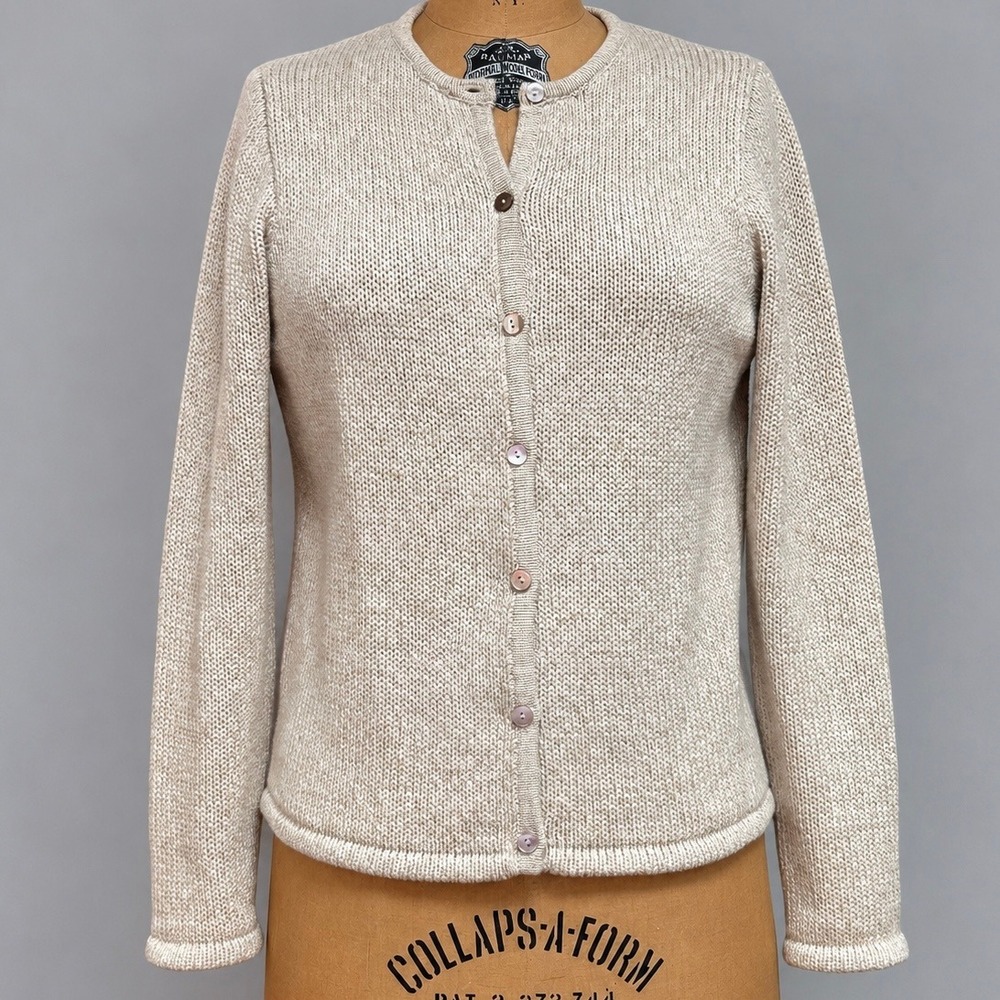 L.L.Bean Cardigan Sweater Womens S Oatmeal Beige 100% Cotton Marled Knit